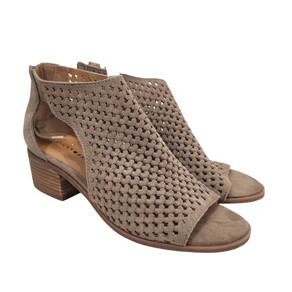 Lucky Brand NWOB Nacria Women's Perforated Leather Open Toe Block Heel Shoes 9 - Picture 1 of 7